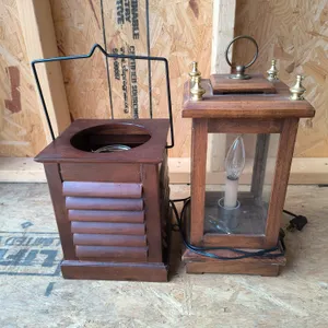 Vintage Wooden Shutter-Style Candle Lantern & Vintage Wooden & Glass Lamp