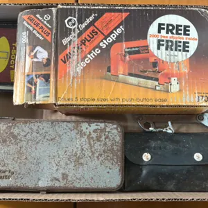 ASSORTMENT OF TOOLS, ELECTRIC STAPLE GUN, SOCKET SET, MORE
