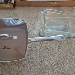 PYREX DISHES AND DEEP SQUARE PAN
