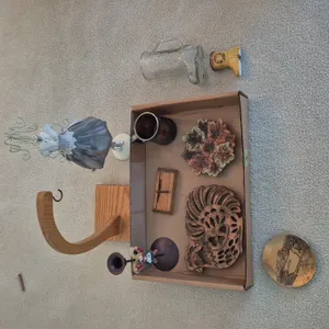 MISC DECOR: GLASS BOOT, SAUCERS, AND MORE