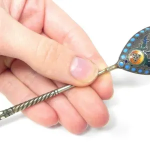 IMPERIAL RUSSIAN SILVER GILT & ENAMEL TEASPOON