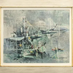 PETER HAWORTH MODERNIST HARBOUR SCENE