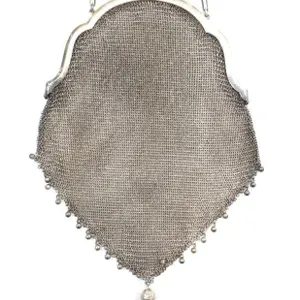 SILVERPLATE ANTIQUE CHAINMAIL BALL TASSLE PURSE