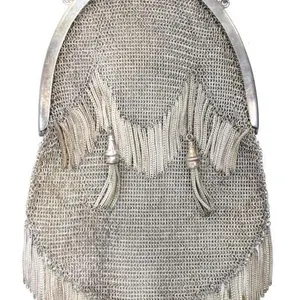 SILVERPLATE ANTIQUE CHAINMAIL DRAPED TASSLE PURSE